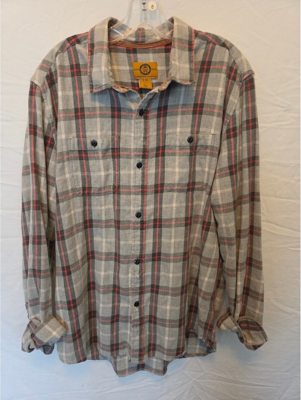 Stapleford Men's Large Gray Plaid Button-Up Shirt with Red and Black Accents, 91